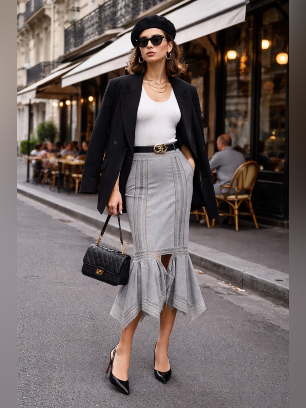 NWT Burberry Lace Trimmed Wool Jersey Midi Skirt Grey - Picture 3 of 16